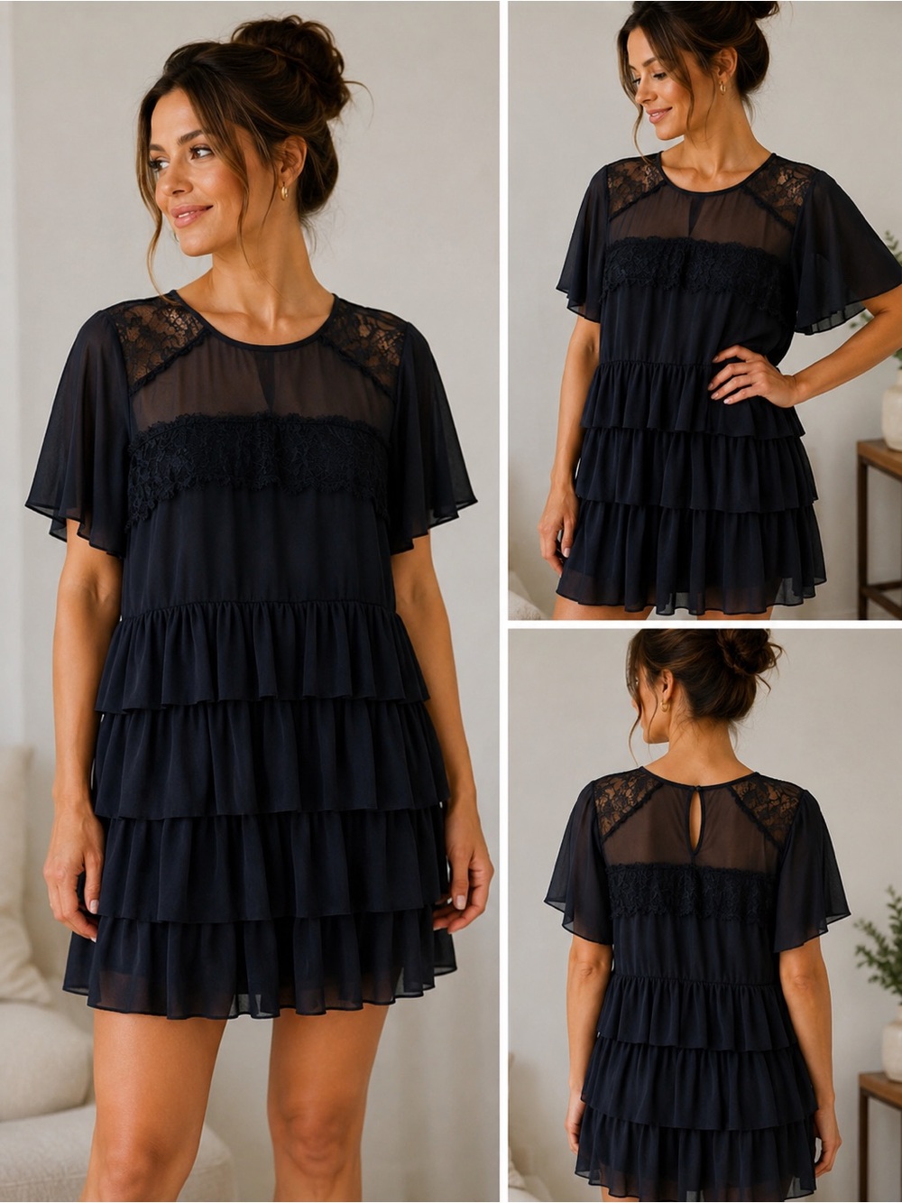 Torrid Black Lace Mesh Tiered Ruffle Dress Plus Size